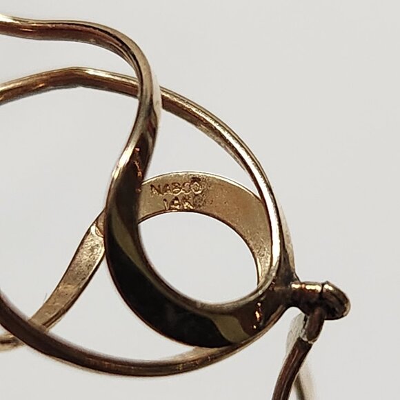 Gorgeous Vintage 90s 14K Solid Gold Freeform 3D Open Twist Dangle Drop Earrings - Picture 4 of 6